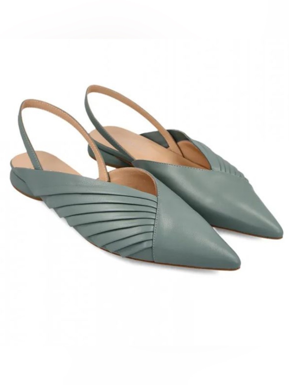 NWOT Chic Unique Women's Slingback Flats in dusty teal blue - Leather sandals